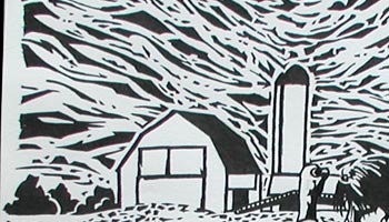 Woodcust engraving style is used to emphasize a rural, rustic feel -- commissioned acoustic CD cover art.