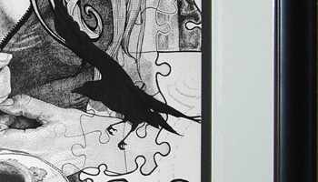 Specially commissioned CD cover art -- black & white woodcut engraving style.