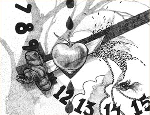 The pen and ink sketch behind the original art canvas.