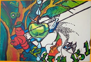 These are progressive photos charting the creation of an original art canvas.