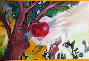 Painting an original art canvas.